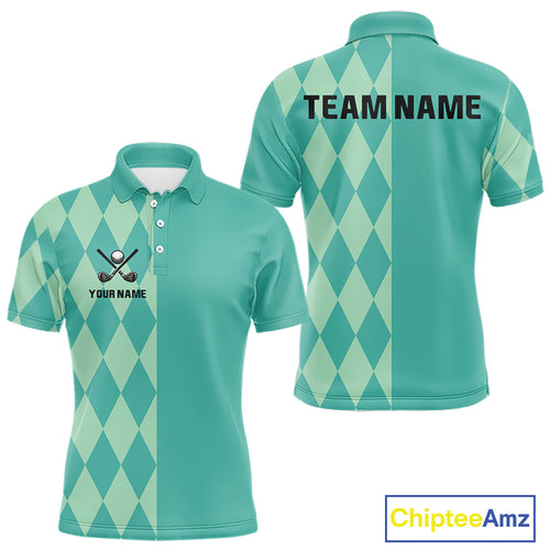 Turquoise argyle pattern Men golf polo shirt Custom golf clothes for men, cool golf gifts NQS10108