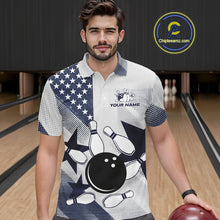 Load image into Gallery viewer, White and Blue American Flag Bowling shirts for Men Custom patriotic retro Bowling Team Jersey NQS10248