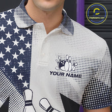 Load image into Gallery viewer, White and Blue American Flag Bowling shirts for Men Custom patriotic retro Bowling Team Jersey NQS10248