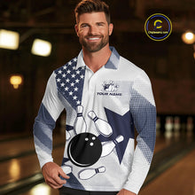 Load image into Gallery viewer, White and Blue American Flag Bowling shirts for Men Custom patriotic retro Bowling Team Jersey NQS10248
