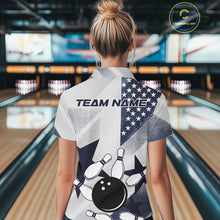 Load image into Gallery viewer, White and Blue American Flag Bowling shirts for Women Custom patriotic retro Bowling Team Jersey NQS10248