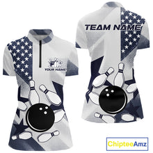 Load image into Gallery viewer, White and Blue American Flag Bowling shirts for Women Custom patriotic retro Bowling Team Jersey NQS10248