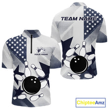 Load image into Gallery viewer, White and Blue American Flag Bowling shirts for Men Custom patriotic retro Bowling Team Jersey NQS10248