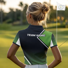Load image into Gallery viewer, Green and Black Women Golf Polo Shirts Custom golf clothes for ladies, gifts for the golfer NQS10249