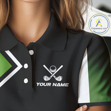 Load image into Gallery viewer, Green and Black Women Golf Polo Shirts Custom golf clothes for ladies, gifts for the golfer NQS10249
