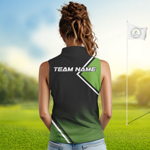 Load image into Gallery viewer, Green and Black Women Sleeveless Polo Shirt Custom golf clothes for ladies, gifts for the golfer NQS10249