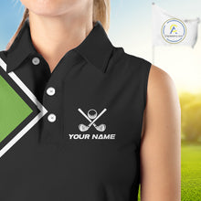 Load image into Gallery viewer, Green and Black Women Sleeveless Polo Shirt Custom golf clothes for ladies, gifts for the golfer NQS10249