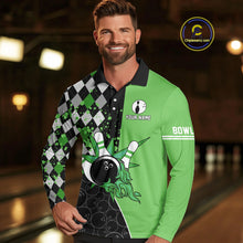 Load image into Gallery viewer, Custom Black and Green argyle pattern flame Bowling Team Jerseys, Bowling Polo, 1/4 Zip Shirt for Men NQS10450