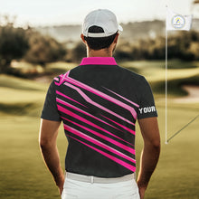 Load image into Gallery viewer, Pink and Black ribbon pattern Men golf polo shirts Custom breast cancer golf attire for men NQS10115