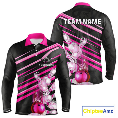 Pink and Black ribbon pattern Men Bowling Shirts Custom breast cancer awareness Team Bowling Jersey NQS10116