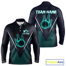 Load image into Gallery viewer, Bowling polo, quarter zip shirt for Men custom team bowling jersey, gift for bowlers | Turquoise NQS10256