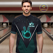 Load image into Gallery viewer, Bowling polo, quarter zip shirt for Men custom team bowling jersey, gift for bowlers | Turquoise NQS10256
