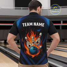 Load image into Gallery viewer, Blue and Black Flame Bowling shirts for Men custom funny bowling ball and pins team bowler jerseys NQS10260