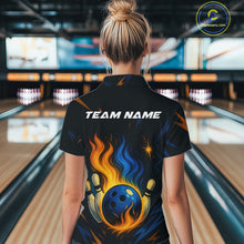 Load image into Gallery viewer, Blue and Yellow Flame Bowling shirts for Women custom bowling team jerseys for ladies bowler NQS10262