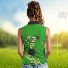 Load image into Gallery viewer, Funny argyle pattern Skull Sleeveless Polo Shirt Custom ladies golf attire, cool golf gift | Green NQS10655