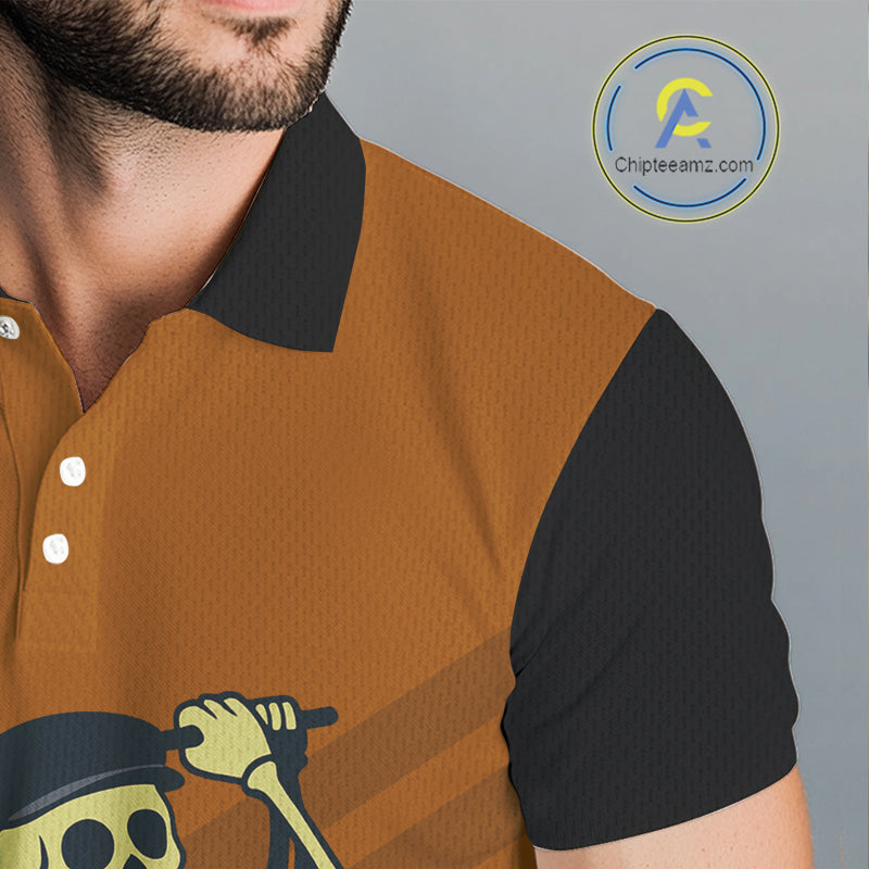 Funny argyle pattern Skull Golf Polo Shirts for men Custom mens golf attire, cool golf gifts | Orange NQS10656