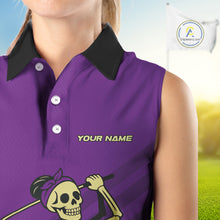 Load image into Gallery viewer, Funny argyle pattern Skull Sleeveless Polo Shirt Custom ladies golf attire, cool golf gift | Purple NQS10657