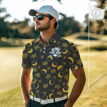 Load image into Gallery viewer, Black and Gold golf pattern Men golf polo shirts Custom best mens golf wear, personalized golf gifts NQS10130