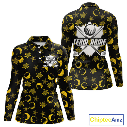 Black and Gold golf pattern Women golf polo shirts Custom best ladies golf wear, golfing gifts NQS10130