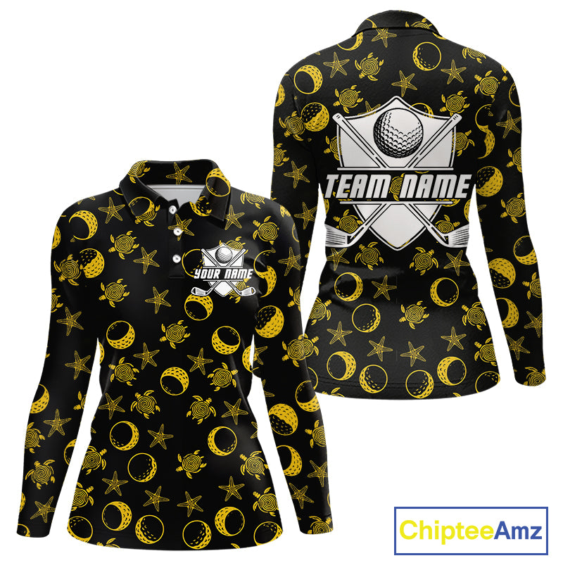 Black and Gold golf pattern Women golf polo shirts Custom best ladies golf wear, golfing gifts NQS10130