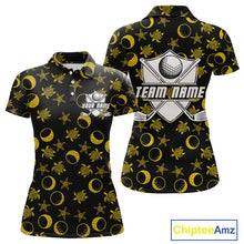 Load image into Gallery viewer, Black and Gold golf pattern Women golf polo shirts Custom best ladies golf wear, golfing gifts NQS10130
