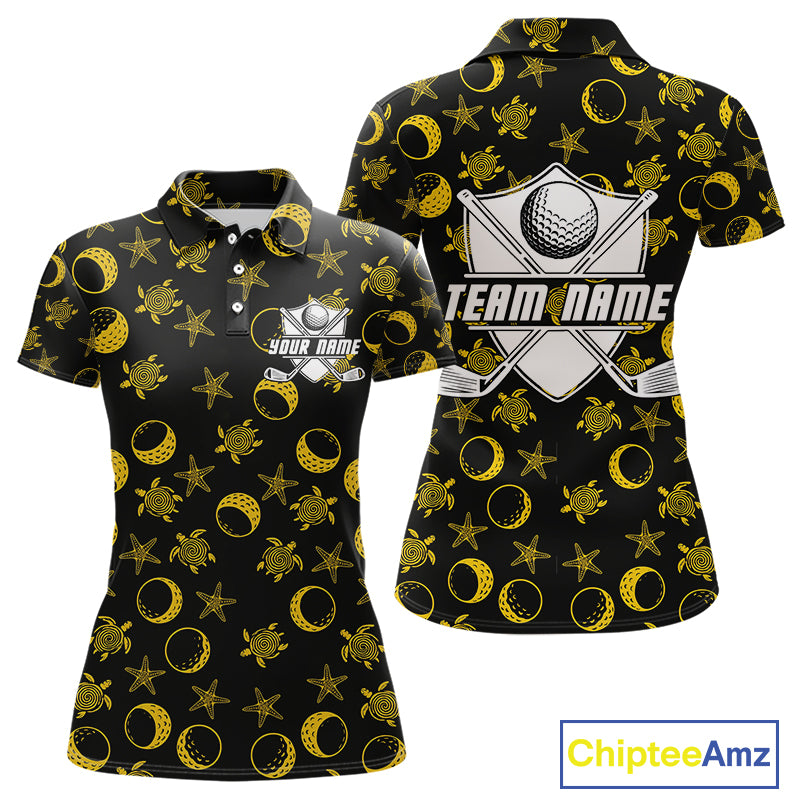 Black and Gold golf pattern Women golf polo shirts Custom best ladies golf wear, golfing gifts NQS10130