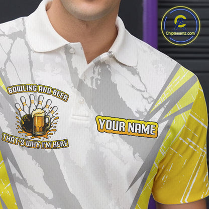 Bowling and beer That's why I'm here Funny Mens Bowling Shirts Custom Team Bowling Jerseys NQS10134