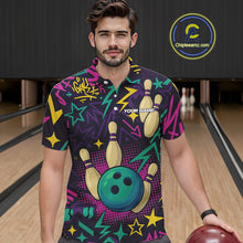 Load image into Gallery viewer, Custom purple graffiti pattern funny Bowling shirts for Men, bowling team league jerseys with Name NQS10270