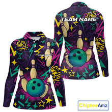 Load image into Gallery viewer, Custom purple graffiti pattern funny Bowling shirts for Women, bowling team league jerseys with Name NQS10270