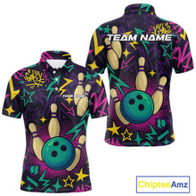 Load image into Gallery viewer, Custom purple graffiti pattern funny Bowling shirts for Men, bowling team league jerseys with Name NQS10270