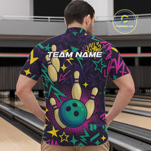 Load image into Gallery viewer, Custom purple graffiti pattern funny Bowling shirts for Men, bowling team league jerseys with Name NQS10270