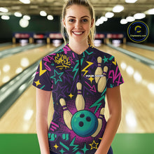 Load image into Gallery viewer, Custom purple graffiti pattern funny Bowling shirts for Women, bowling team league jerseys with Name NQS10270