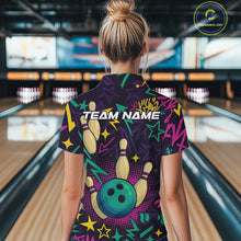 Load image into Gallery viewer, Custom purple graffiti pattern funny Bowling shirts for Women, bowling team league jerseys with Name NQS10270