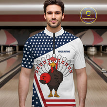 Load image into Gallery viewer, American Flag Funny Turkey Bowling Polo, 1/4 Zip shirts for Men custom patriotic bowling team jersey NQS10272