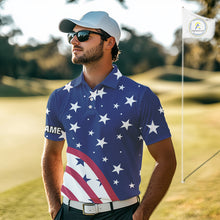 Load image into Gallery viewer, Red, White and Blue stars pattern Men golf polo shirts Custom American Flag patriotic mens golf top NQS10138