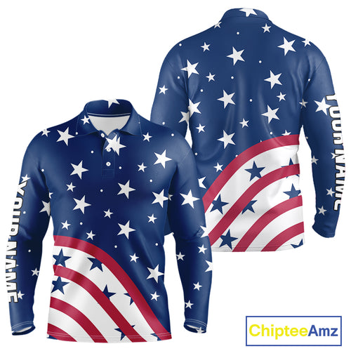 Red, White and Blue stars pattern Men golf polo shirts Custom American Flag patriotic mens golf top NQS10138