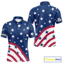 Load image into Gallery viewer, Red, White and Blue stars pattern Men golf polo shirts Custom American Flag patriotic mens golf top NQS10138