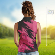 Load image into Gallery viewer, Black and Pink ribbon Women sleeveless polo shirt Custom breast cancer American flag ladies golf top NQS10140