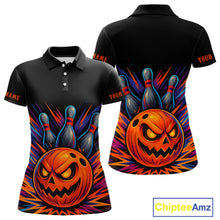 Load image into Gallery viewer, Funny Orange and Black Pumpkin Halloween Bowling Polo, 1/4 Zip Shirts For Women, Bowling Team Jersey NQS10470