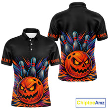 Load image into Gallery viewer, Funny Orange and Black Pumpkin Halloween Bowling Polo, 1/4 Zip Shirts For Men, Bowling Team Jersey NQS10470