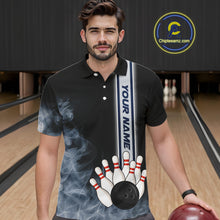 Load image into Gallery viewer, Black Smoke Bowling Polo, Quarter Zip Shirts For Men Custom Team Bowling Tournament Jerseys NQS10681
