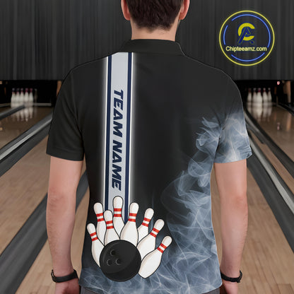 Black Smoke Bowling Polo, Quarter Zip Shirts For Men Custom Team Bowling Tournament Jerseys NQS10681