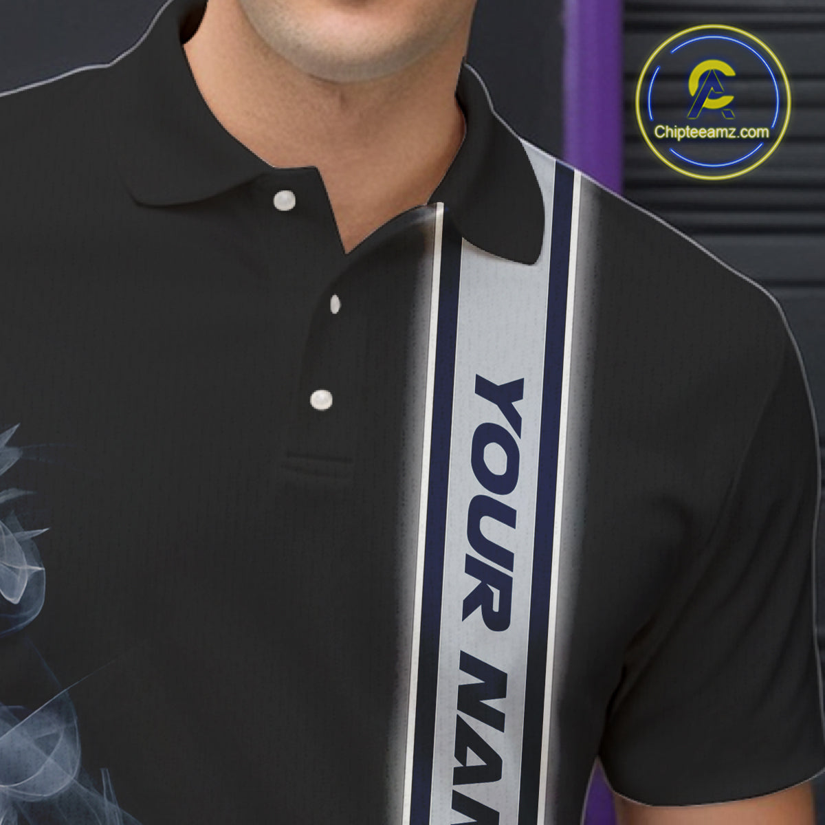 Black Smoke Bowling Polo, Quarter Zip Shirts For Men Custom Team Bowling Tournament Jerseys NQS10681