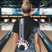 Load image into Gallery viewer, Black Smoke Bowling Polo, Quarter Zip Shirts For Women Custom Team Bowling Tournament Jerseys NQS10681
