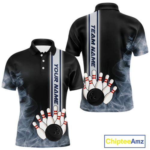 Black Smoke Bowling Polo, Quarter Zip Shirts For Men Custom Team Bowling Tournament Jerseys NQS10681