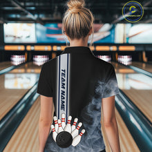 Load image into Gallery viewer, Black Smoke Bowling Polo, Quarter Zip Shirts For Women Custom Team Bowling Tournament Jerseys NQS10681