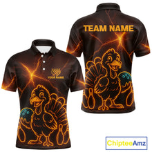 Load image into Gallery viewer, Orange Lightning Thunder Turkey Bowling Shirts For Men Custom Thanksgiving Team Bowling Jerseys NQS10682