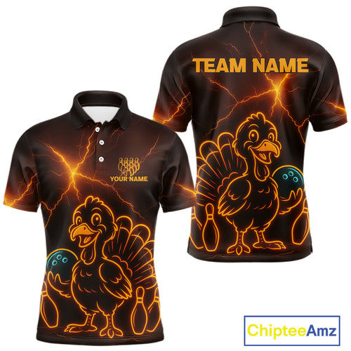 Orange Lightning Thunder Turkey Bowling Shirts For Men Custom Thanksgiving Team Bowling Jerseys NQS10682