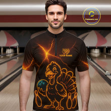 Load image into Gallery viewer, Orange Lightning Thunder Turkey Bowling Shirts For Men Custom Thanksgiving Team Bowling Jerseys NQS10682