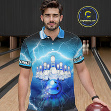 Load image into Gallery viewer, Blue lightning thunder American flag Bowling shirts for Men Custom patriotic bowling team jersey NQS10148